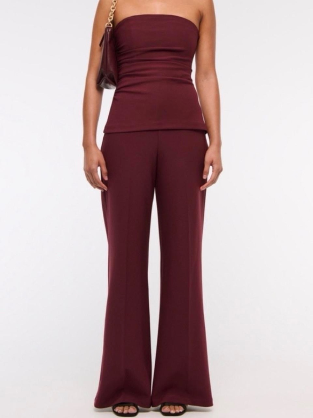 Abercrombie & Fitch Strapless Wide-Leg Jumpsuit in Burgundy